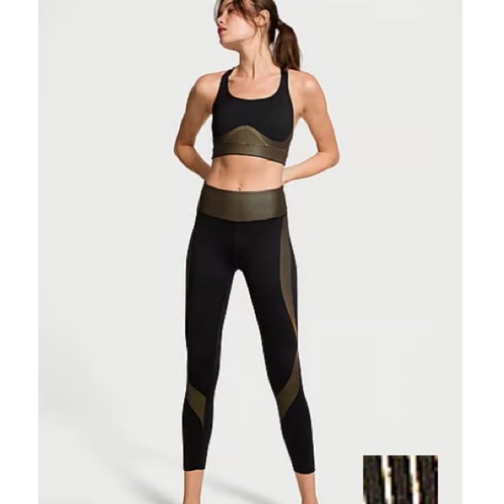 Stylish Black and Gold Activewear Set- VS Essential Shine Pocket Leggings